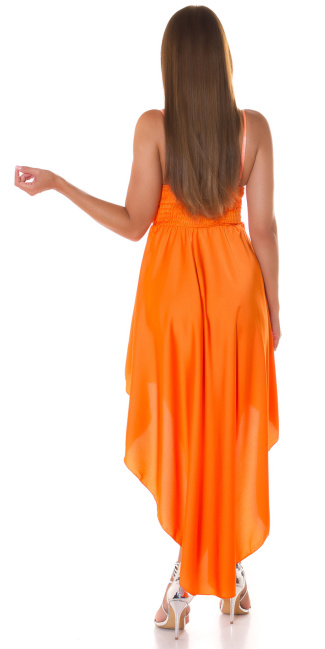 satijn look high-low jurk oranje